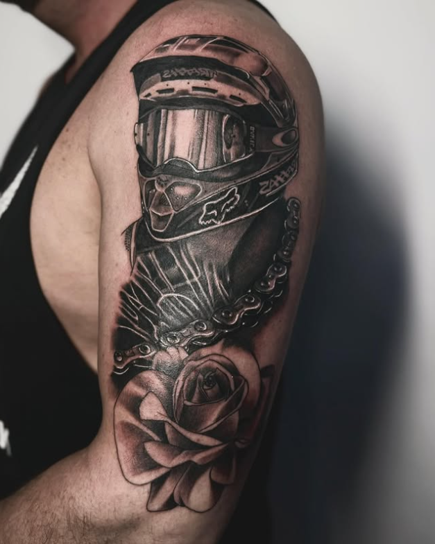 Motorcyclist and Rose